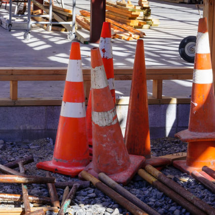 Group of traffic cones stacked